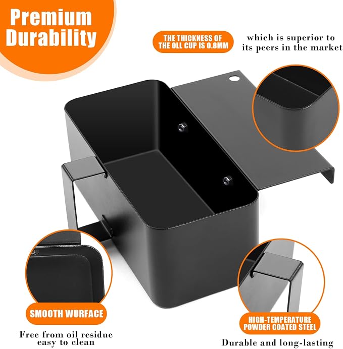 Uniflasy Grease Catcher Kit for Blackstone 17"-36" Griddles, 20 Liners | Includes coated steel grease cup, 3 hooks, grease slide and 20 disposable foil liners for easier cleanup