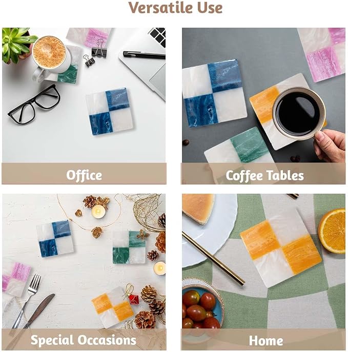 Folkulture Resin Coasters Set of 4 for Drink, Waterproof, Non Slip, 4 Inch | (4") Resin Drink Coaster for Coffee Table, Cup Coaster Waterproof, Non Slip for Bar, Party, Housewarming Gifts,Handmade,Cute