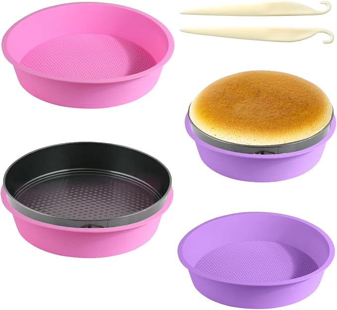 4Pcs Cheesecake Water Bath Pan, Cheesecake Pan Protector Silicone Springform Pan Protector with Cake Release Spatula for 9,9.5,7,8 Inch Round Springform Cake Baking Accessories