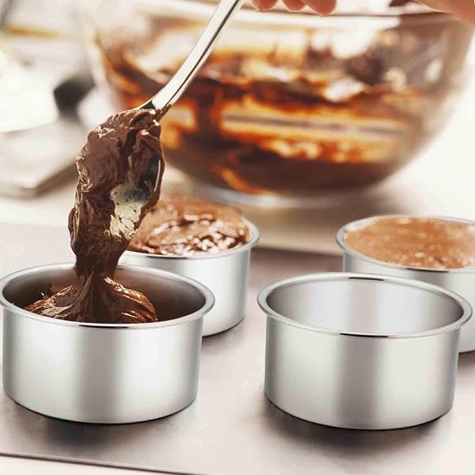 TeamFar 4 Inch Cake Pan, Stainless Steel Mini Cake Pan Round Baking Tins | Set of 3, Small Tier Cake Baking Pans Tins For Baking Steaming Serving, Healthy & Sturdy, Easy Clean & Dishwasher Safe