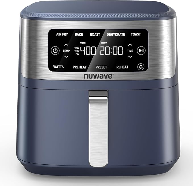 Nuwave Brio Plus 7QT Air Fryer, Extra Crispy Results w/Less Oil, PFAS-Free | Non Toxic, Odor-Free, More Even, 100 One-Touch Presets, 6-in-1: Air Fry, Bake, Roast, Toast, Dehydrate & Reheat, 50°F–400°F