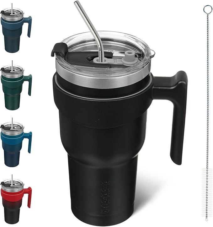 BJPKPK 30 oz Tumbler with Handle & Straw, Insulated Stainless Steel Mug | Double Wall Vacuum, Keeps Hot/Cold, Thermal Cup, BPA Free, Dishwasher Safe, Cupholder Fit, Coffee & Travel, Black