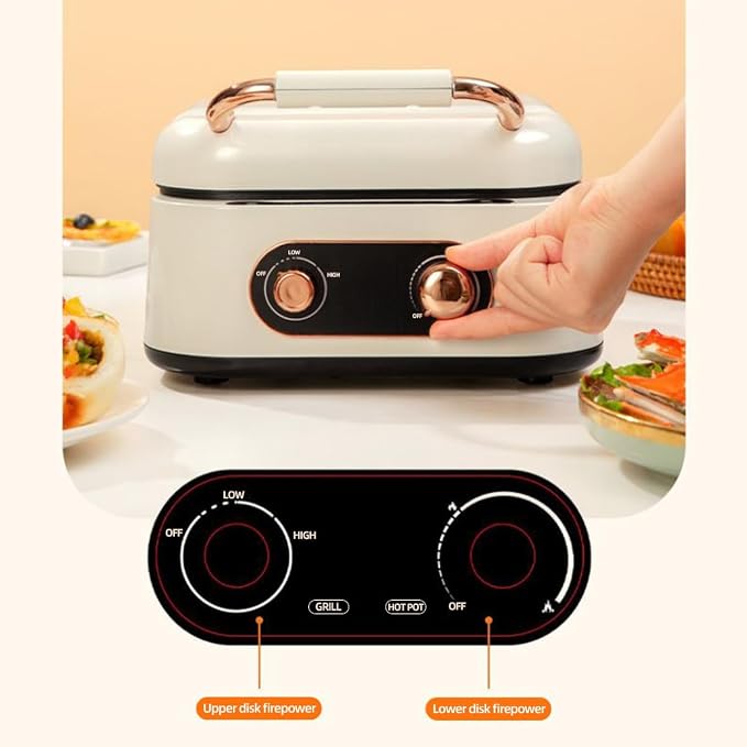 AORAN 7-in-1 Electric Griddle with Non-Stick Coating, Smokeless Grill for Frying, Baking, Boiling, Hot Pot, Steaming, Dual Zone Temperature Control, Foldable for Storage