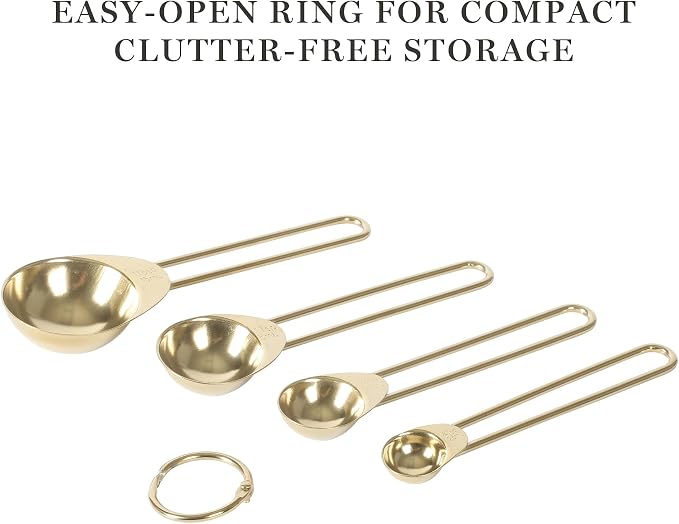 Martha Stewart Richburn 4-Piece Gold Stainless Steel Measuring Spoons Set – Durable and Stylish Kitchen Measuring Tools for Precise Baking and Cooking