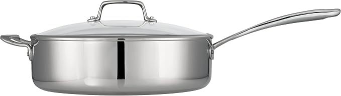Tramontina Boston Tri-Ply Clad Stainless Steel 6-Quart Saute Pan with Lid | Induction-Ready Cooking Pan, Dishwasher-Safe, NSF-Certified
