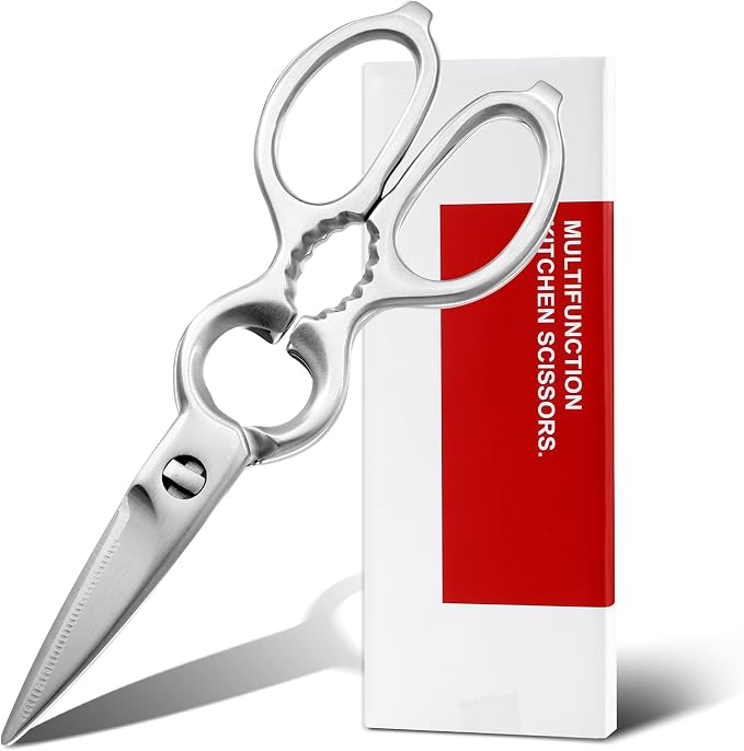 All Purpose Detachable Kitchen Shears Full-Steel Forged Kitchen Scissors | Ultra Sharp, Heavy Duty, Stainless Steel, Professional Chef Scissors, For Food Meat Pizza, Come Apart, Silver