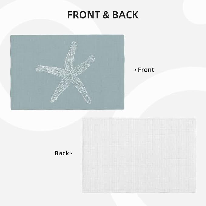 Summer Coastal Placemats Set of 4, Beach Theme Ocean Seafoam Blue Starfish Decorative Table Mat 12 x 18 Inch Heat Resistant Non Slip Line Fabric Nautical Place mat for Dining Table