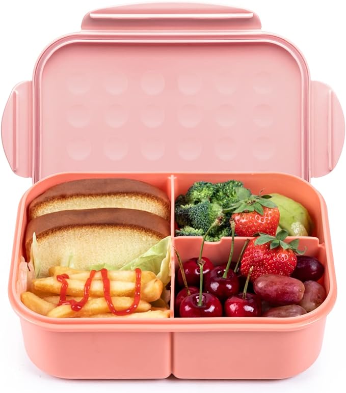 MISS BIG® Large Bento Lunch Box for Adults, 1900ml, 3 Compartments, Pink | Pink 1900ml large lunch box for adults, work meals, office meal prep, picnic, road trip, and travel.