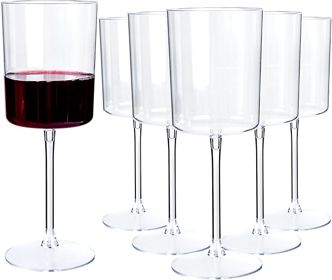 YOUBET 36Pack Plastic Wine Glasses - 10 oz Clear Disposable Wine Cups | Square Plastic Wine Glasses with Stem for Wedding Party Anniversary