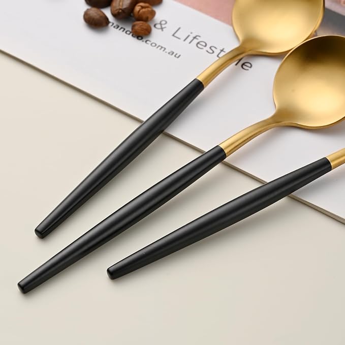 5.1 Inches Matte Gold Coffee&Tea Spoons With Black Handle,Small Gold Demitasse Spoons,Mini Stirring Spoon For Espresso,Set Of 4 Cute Small Spoon
