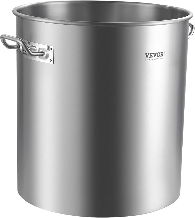 VEVOR Stainless Steel Stockpot, 64 Quart Large Cooking Pots, Cookware Sauce Pot with Basket, Lid, and Handle, Heavy Duty Commercial Grade Stock Pot, Sanding Treatment, for Large Groups Events Silver