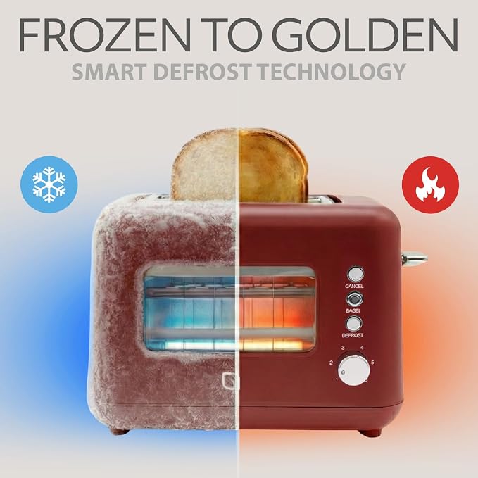 WILLOW Eco Series 2 Slice Toaster with Clear-View Window, 6 Shade Settings, 900W Retro Toaster with Extra Wide Slots, Bagel, Cancel, & Defrost Buttons, Toasters 2 Slice w Crumb Tray for Easy Cleanups