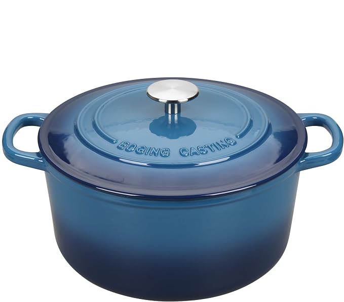 EDGING CASTING Enameled Cast Iron Dutch Oven with Sourdough Bread Baking Kit, Bread Dutch Oven with Lid, Includes Proofing Basket & Baking Tools, 5qt, Lake Blue