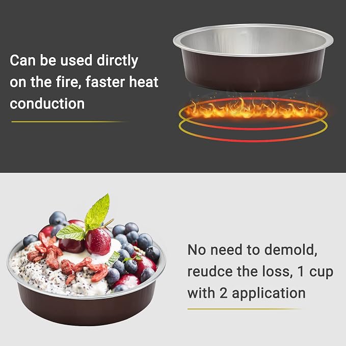 Beasea Disposable Mini Pie Tins With Lids, 4 Inch 50 Pack Disposable Mini Pie Pans, 8 Oz Aluminum Foil Coffee Brown Tart Pans Round Oven Baking Small Cake Tin for Cheesecake Fruit Tart Quiche