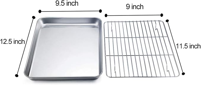 TeamFar Baking Sheet with Cooling Rack Set, 12.5 x 9.5 x 1 inch | Stainless Steel Baking Pan Tray Cookie Sheet with Baking Rack, Non Toxic & Healthy, Mirror Finish & Dishwasher Safe