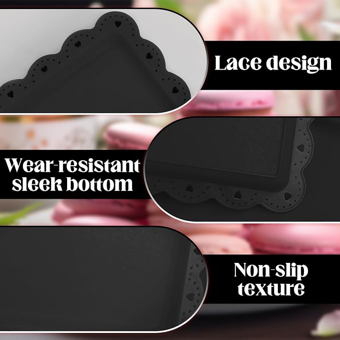 Food Tray, 12 Pack Serving Tray Serving Platter Fruit Dessert Plates, Plastic Serving Trays Rectangle Dessert Trays for Party, Wedding, Restaurant, 14.4" X 9.3" (Black)