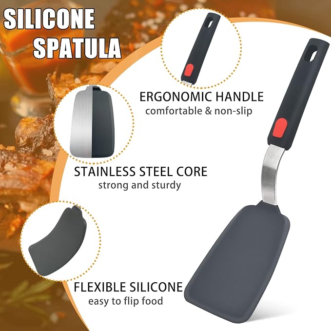 Beijiyi Silicone Spatula Turner Set of 3, 600°F Heat Resistant, BPA Free | Flexible Spatulas for Nonstick Cookware, Cooking, Flipping, Egg & Pancake, Non Scratch Kitchen Utensils, Dishwasher Safe