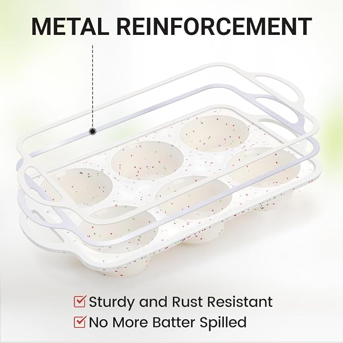 CAKETIME Silicone Muffin Pans for Baking, Metal Reinforced Frame Jumbo 6 Cups & Mini 24 Cups Cupcake Pan Nonstick Muffin Pan for Homemade Baking Easy to Handle