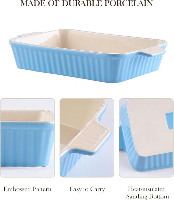MALACASA Casserole Dishes for Oven, Ceramic Bakeware Set of 4, Blue | Deep Lasagna Pans for Versatile Use, Durable Bakeware for Roasting Vegetable, Gift Set, Dishwasher Safe(9.4/11.1/12.2/14.7")