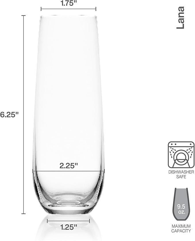 Mikasa Lana Stemless Champagne Flutes Glasses, Set of 4, 9.5 Ounce, Clear