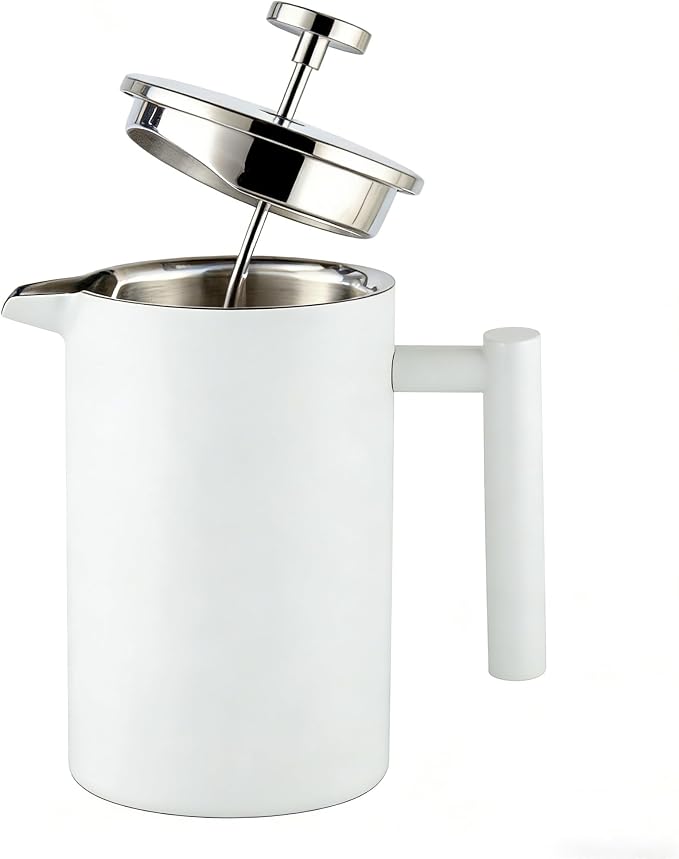 QNA French Press Coffee Maker, 34oz(1000ml)304 Stainless Steel, Double Wall | Includes a coffee canister and extra filter for upgraded 4-layer filtration, delivering smoother coffee with fewer grounds.