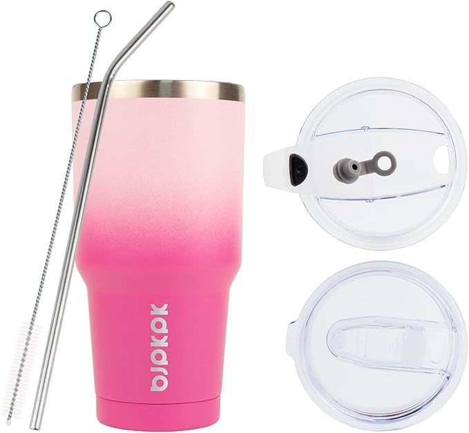 BJPKPK 30 oz Tumbler with Lid and Straw, Insulated Stainless Steel Cup | Double Wall Vacuum, BPA Free, Leak Proof, Keeps Hot/Cold, Travel & Beach Ready, Car Holder Fit, Cherry Blossom