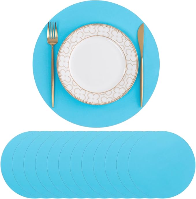 SHACOS 100 pcs Round Paper Placemats Disposable 13 inch Colored Paper Place Mats for Wedding Birthday Party Bridal Baby Shower Events Table Decoration, Sky Blue