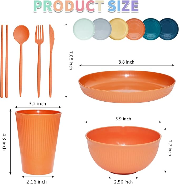 SHECIPIN 42Pcs Wheat Straw Dinnerware Sets, Unbreakable Plates and Bowls Sets, Eco Friendly Non Breakable Dinnerware, Dishwasher Microwave Safe Dinnerware