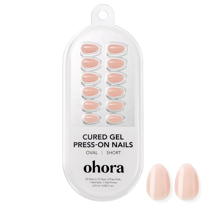 ohora Gel Press On Nails | Beige, Ombre, Short Oval | Blush Beige | Salon-Quality, 100% Real Gel, No UV Lamp, No Glue, Non-Toxic | 15 Sizes, 30 Tips | Long Lasting, press on short