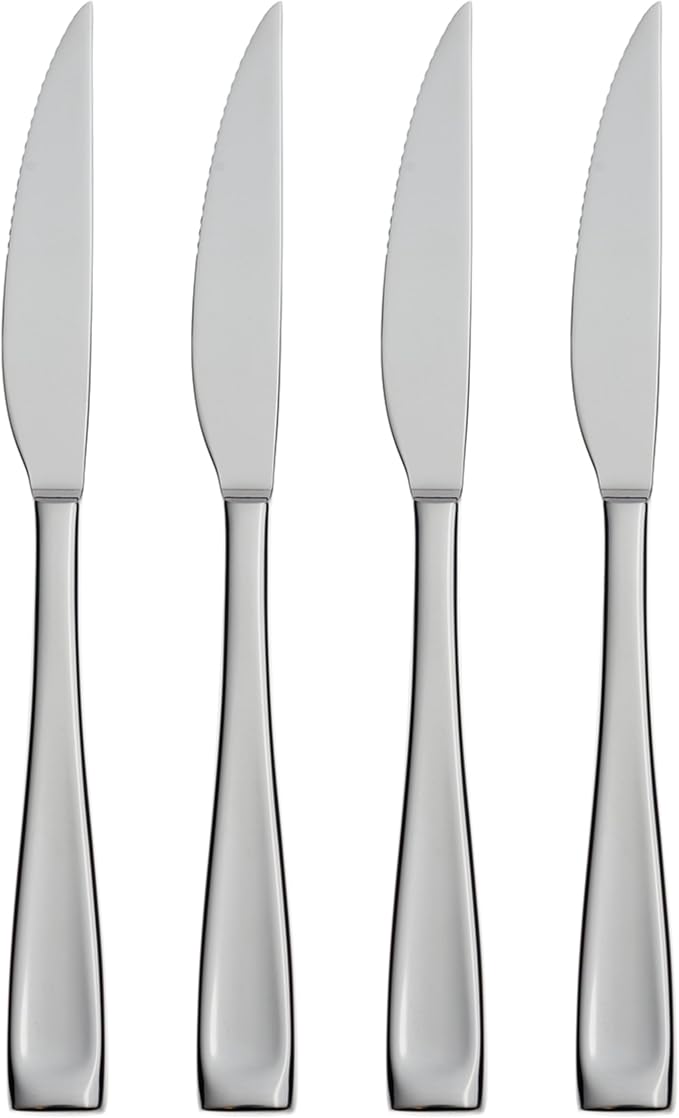 Oneida Moda Steak Knives Silverware Set for 4, Flatware | 18/10 stainless steel, mirror finish | dishwasher safe | steak knife set for entertaining, housewarming gift