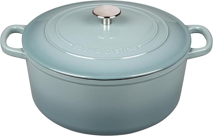 EDGING CASTING Enameled Dutch Ovens Cast Iron Dutch Oven Pot with Lid for Bread Baking, Cook, Dual Handle, 5.5 Quart, Seasalt