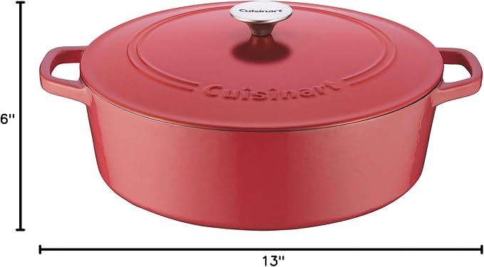 Cuisinart Chef's Classic Enameled Cast Iron Dutch Oven with Lid, Porcelain Enameled Interior, Oven Safe, Induction Compatible, 7-Quart, Oval, Peony Pink