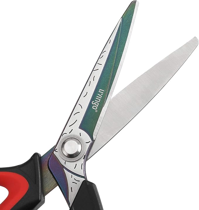 LIVINGO 10" Heavy Duty Multipurpose Shears for Shop & Garden (Red/Black) | Forged stainless steel with titanium coating. Cuts fabric, cardboard, pruning branches, household materials, Rust-resistant