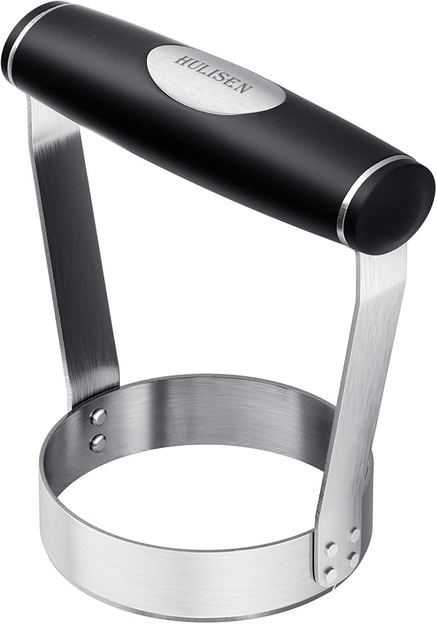 HULISEN Food Chopper Manual Hand, Stainless Steel Hand Chopper, Plain Edge | 3 inch Round, Ergonomic Rubber Handle, Chops Egg Nut Collard Tuna Salad & Ground Beef, Dishwasher Safe