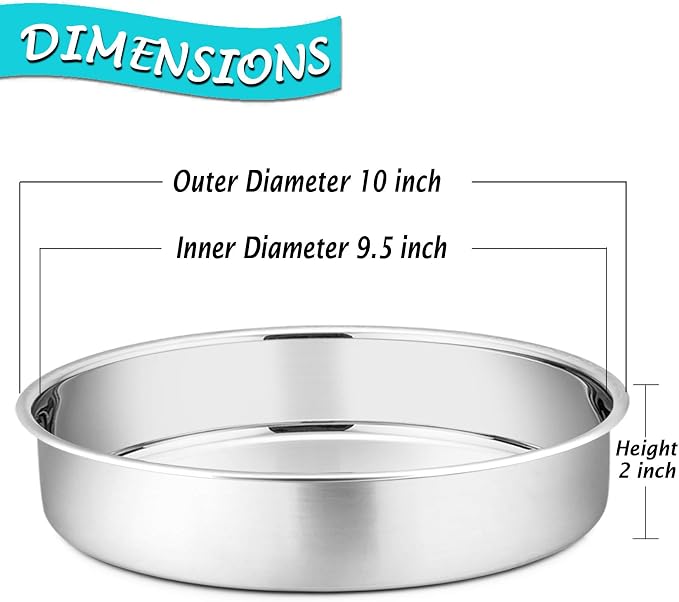 P&P CHEF 9.5 Inch Round Cake Pan Set of 3, Stainless Steel Baking Cake Pans | Round Baking Cake Pan Bakeware for Layer Birthday Cake, Fit Oven/Pots/Pressure Cooker, Leakproof & Dishwasher Safe, Silver
