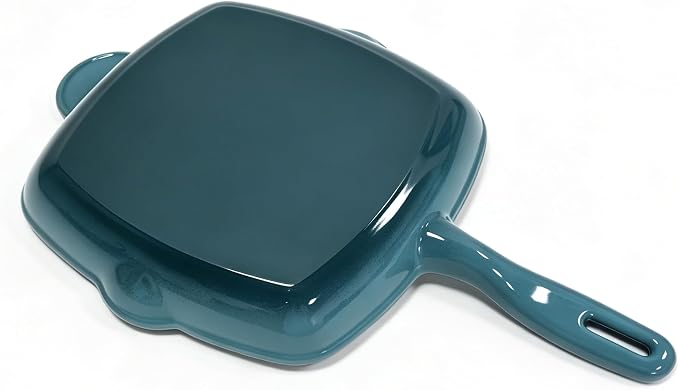 Enameled Cast Iron Steak Grill Pan, Nonstick Square Grilling Pan, Frying Pan (Peacock Blue, 9.5 inch)