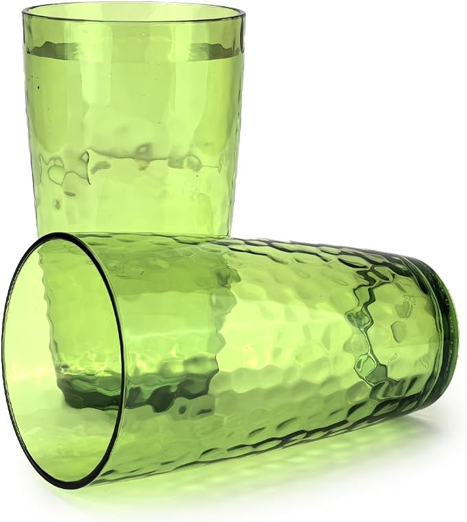 Yalin 20 Ounce Acrylic Drinking Glasses, Reusable Plastic Tumbler, Stackable, BPA-Free, Shatter Proof, Dishwasher Safe, Set of 6 Cups (Green)
