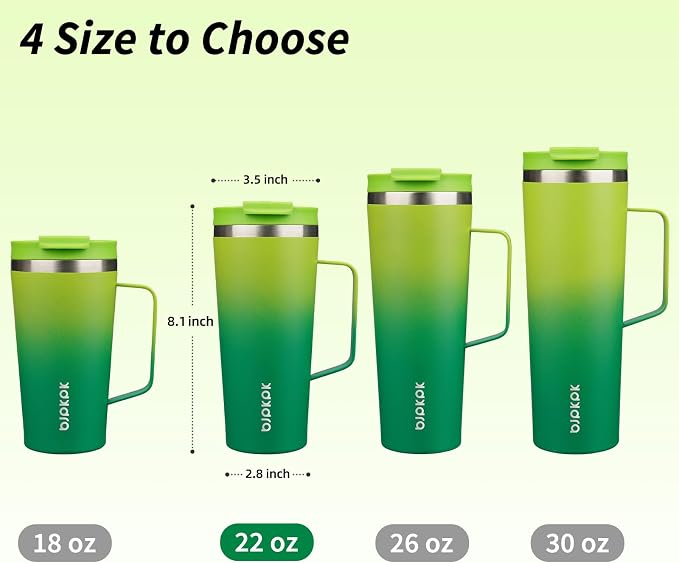BJPKPK 22oz Insulated Tumbler with Handle, Lid & Straw, Stainless Steel | Double Wall Vacuum Insulated Coffee Travel Mug - Keeps Cold & Hot, BPA Free, Cupholder Fit for Office, Gym & Travel
