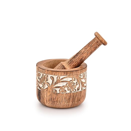 Mortal & Pestle Mango Wood Natural Wooden Mortar & Pestle Mixing Grinder Set Pill Crusher Kitchen Utensils Housewarming Gift