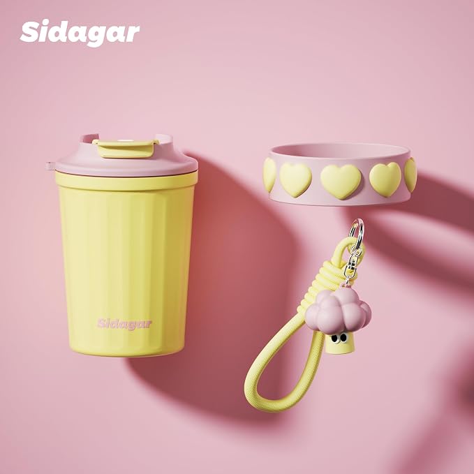 SDGA+ 12 oz Travel Coffee Mug Spill Proof Leak Proof, Stainless Steel Thermal Coffee Cup with Lid, Resuable Cup for Hot and Cold, Portable Tumbler for Women, Golden Sorbet