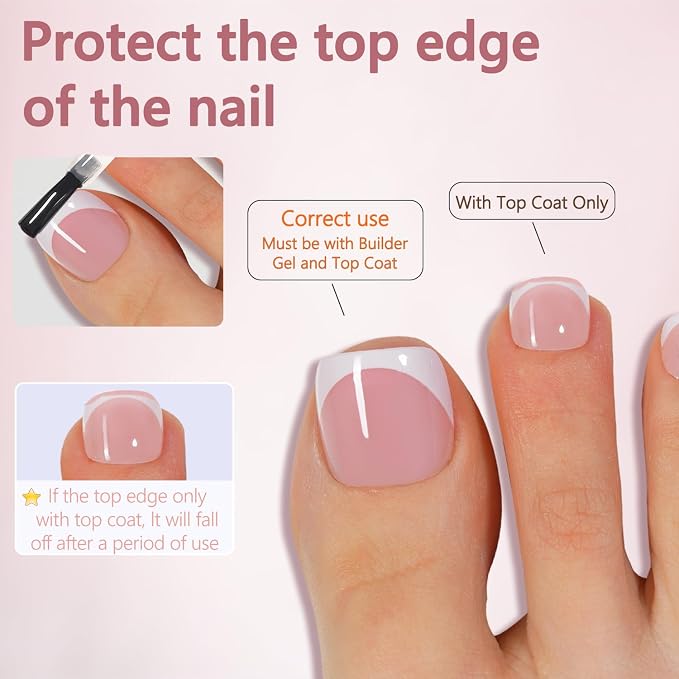 Misssix Press on Toenails Short, 216pcs French Tip Toe Nails Square in Box | Soft Gel False Toenail, Acrylic Soak off Fake Toe Nails for Women Nail Art DIY 15 Sizes