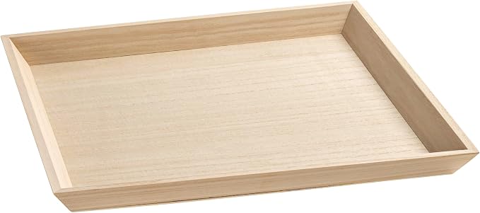 Wooden Serving Trays Set of 4, 14x14x1.25 Inches Natural Wood Serving Tray for Home Decor, Decorative Wooden Trays for Coffee Table, Ottoman, Kitchen Counter, Dining Table & Organization