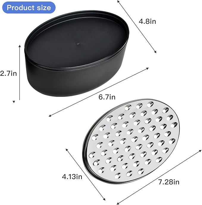Black Compact Round Cheese Grater with Food Storage Container & Lid Grinder | Stainless Steel Box Grater for Kitchen, Hard Parmesan, Ginger, Vegetables, Butter