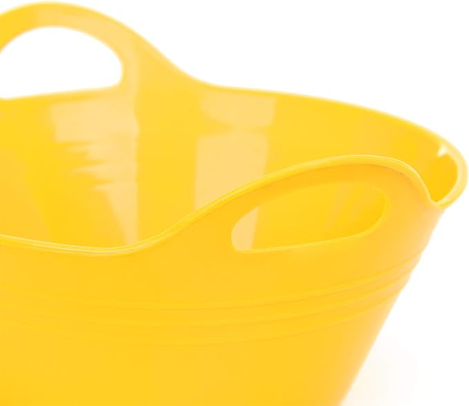 Mintra Home Plastic Bowls with Handles (970ml Small 3pk, Yellow) - 6.75inW x 3inH - for snacks, candy, popcorn, gift basket, lightweight serving bowl for party, 3 Pack
