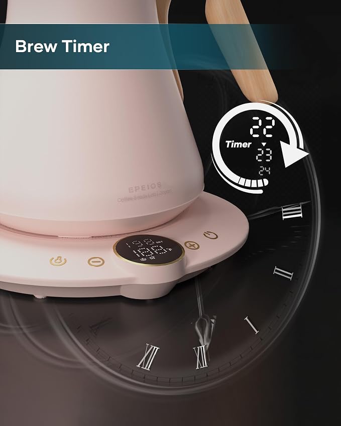 INTASTING Gooseneck Electric Kettle with ±1℉ Temperature Control 0.9 Liter | 1500W Quick Heating, Stainless Steel Inner, Pour Over Coffee & Tea, Keep Warm, Auto Shut-Off, Built-in Brew Timer, Pink