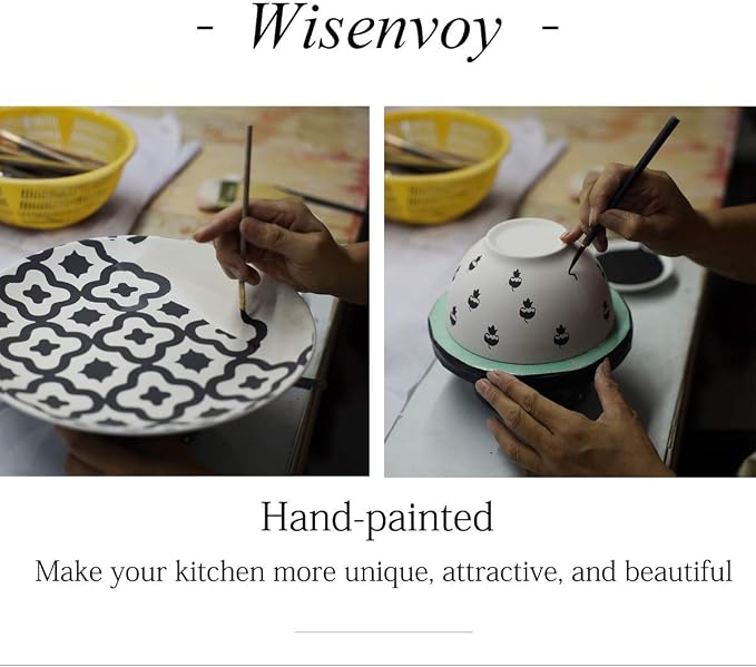 Wisenvoy Dinnerware Set - Ceramic Plates and Bowls for 4 - Stoneware Dish Set