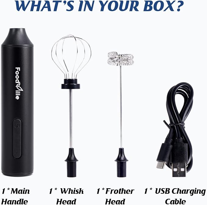 MF05 Rechargeable Milk Frother USB Charging Handheld Foam Maker with Stainless Balloon Whisk for Cappuccino, Latte, Bulletproof Coffee, Keto Diet, Protein Powder, Matcha (Black)