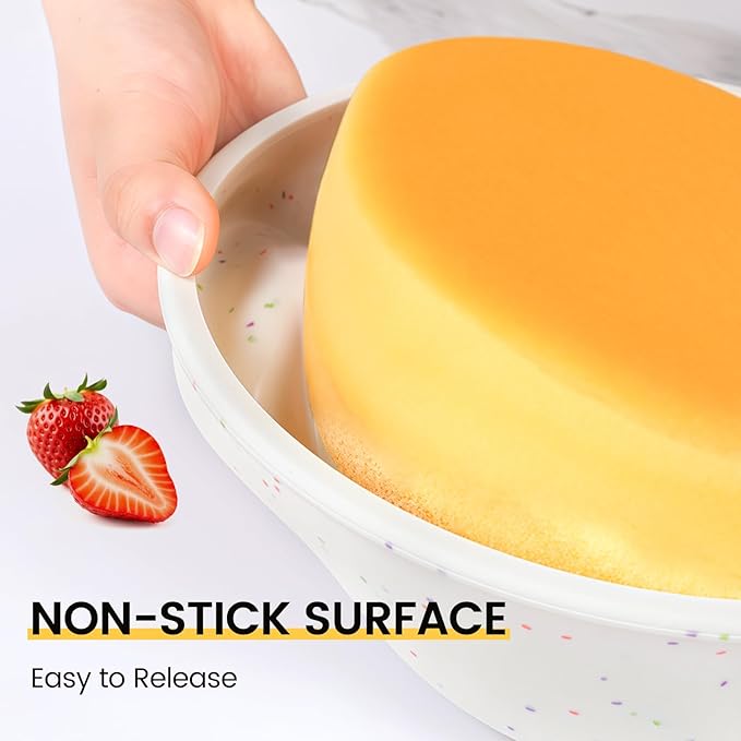 Vinino 8 Inch Round Cake Pan, Silicone Mold with Stainless Steel Frame | Perfect for Cheesecake, Layer Cakes & Desserts, Nonstick Surface, Easy Release and Cleanup