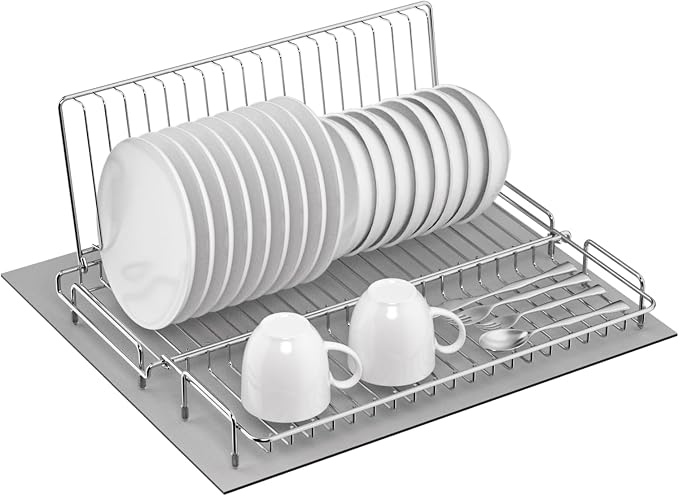 Small Dish Drying Rack Stainless Steel Collapsible | Foldable Rack Countertop with Drying Mat for Kitchen Dorm RV Campers Travel Trailer Space Saving