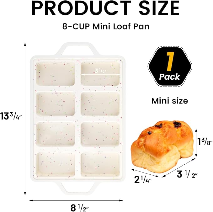 Vinino Mini Silicone Loaf Pans with Metal Reinforced Frame, 8-Cavity, Cream | Non-Stick Easy Release Heat Resistant Bakeware, Reusable Small Mini Banana Bread & Cake Baking Pans for Daily Baking